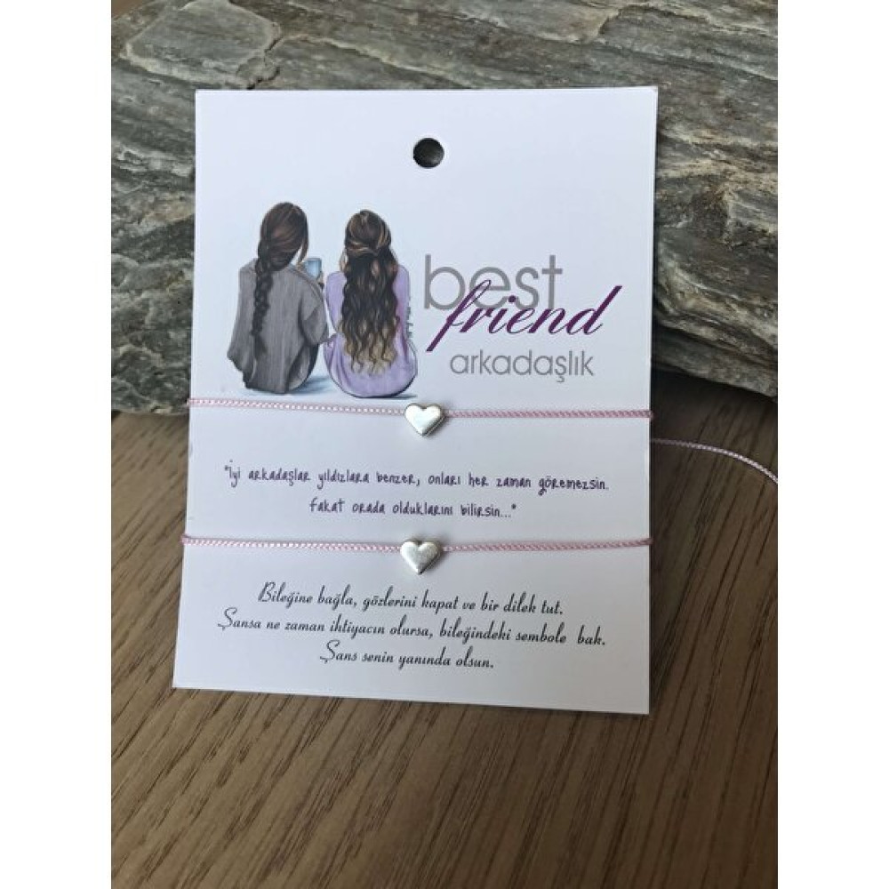 İdilden Takı Aksesuar Bff Arkadaşlık Bilekliği Gümüş Renk Kalp Ikili Ayarlanabilir Ipli Bileklik Pembe Saat ve Bileklik Aksesuarı Fiyatı