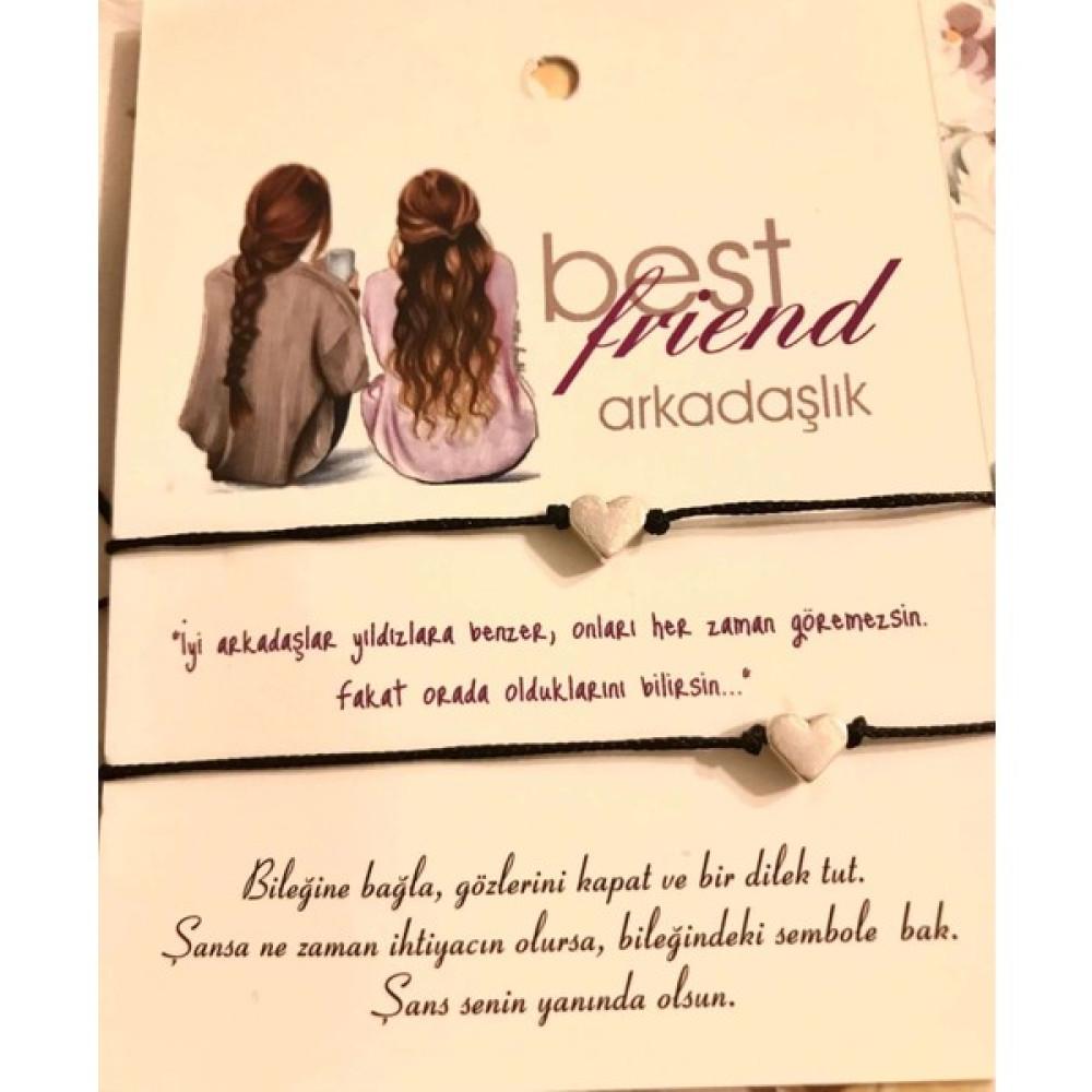 İdilden Takı Aksesuar Bff Arkadaşlık Bilekliği Gümüş Renk Kalp Ikili Ayarlanabilir Ipli Bileklik - Renkli Saat ve Bileklik Aksesuarı Fiyatı