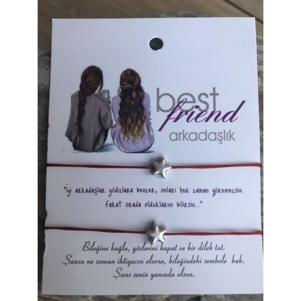 İdilden Takı Aksesuar Bff Arkadaşlık Bilekliği Gümüş Renk Yıldız Ikili Ayarlanabilir Ipli Bileklik Kırmızı - Renkli Saat ve Bileklik Aksesuarı Fiyatı