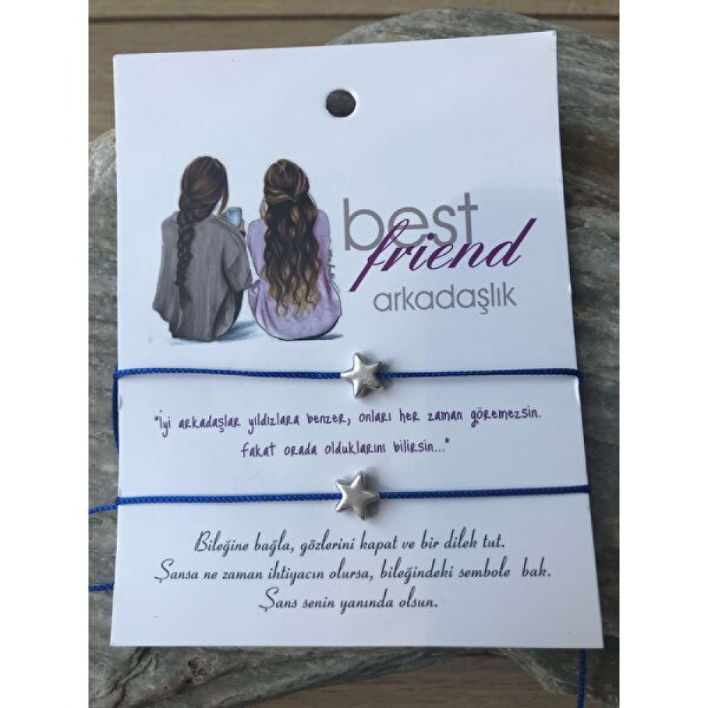 İdilden Takı Aksesuar Bff Arkadaşlık Bilekliği Gümüş Renk Yıldız Ikili Ayarlanabilir Ipli Bileklik Mavi - Renkli Saat ve Bileklik Aksesuarı Fiyatı