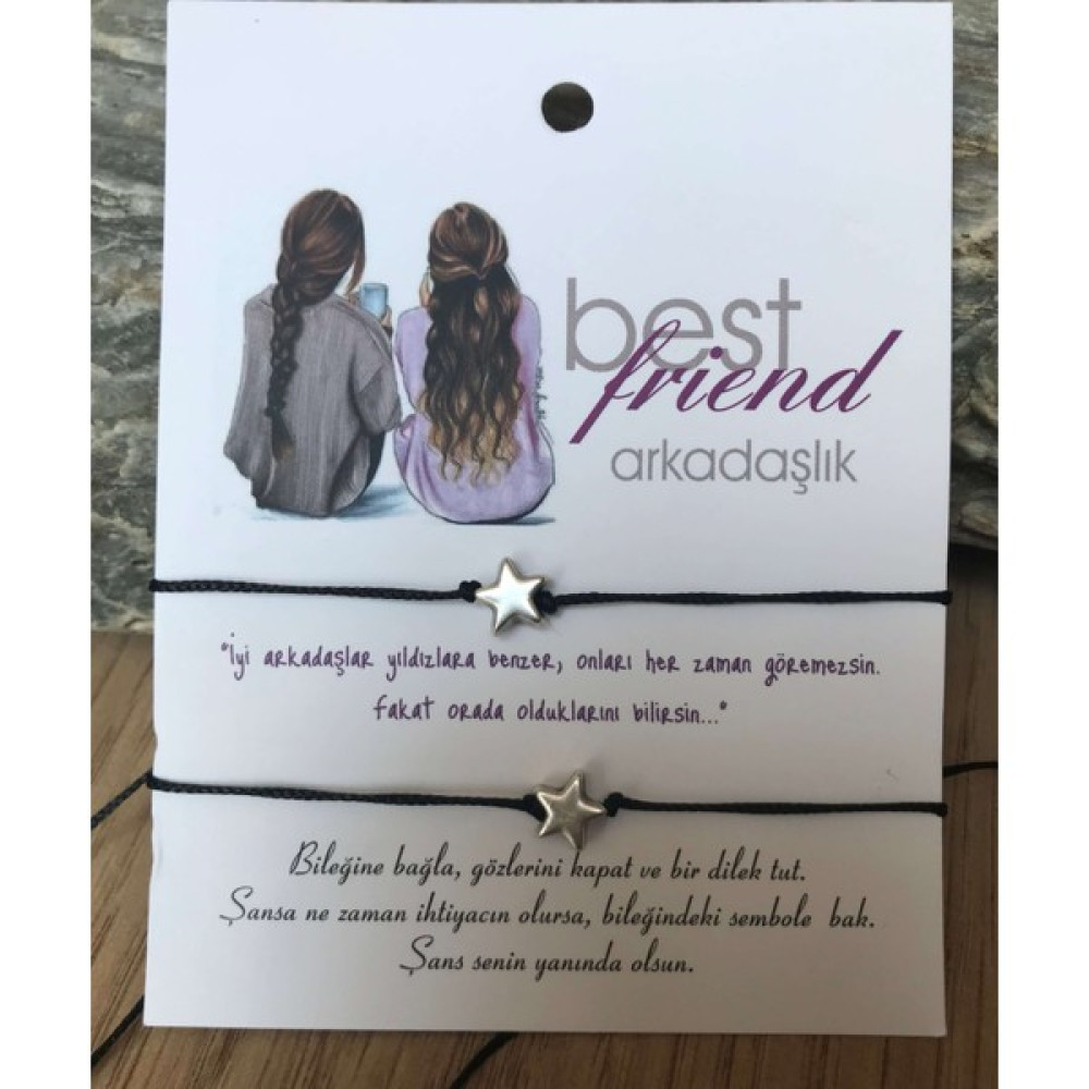 İdilden Takı Aksesuar Bff Arkadaşlık Bilekliği Gümüş Renk Yıldız Ikili Ayarlanabilir Ipli Bileklik Siyah - Renkli Saat ve Bileklik Aksesuarı Fiyatı