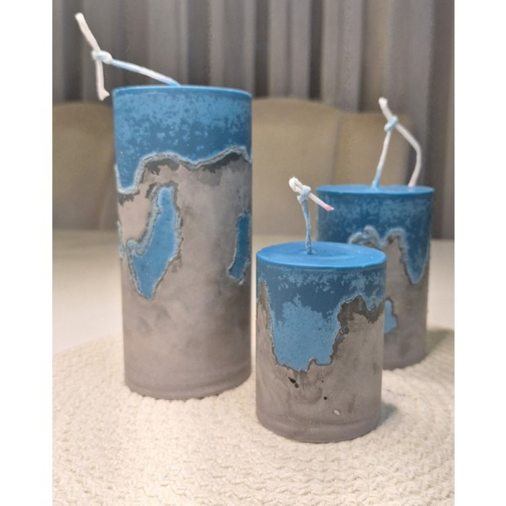 Idly Art Mavi Gri 3 Lü Beton Mum Seti Idyllart Store - Renkli Dekoratif Mum Fiyatı