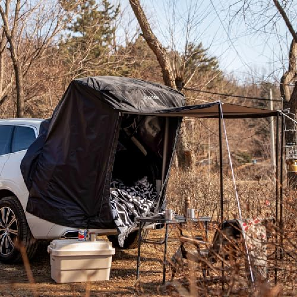 IDOOGEN Tailgate SUV Tent with Awning Shade & Screen Net,Car Roof Canopy and Poles,Waterproof Camping Tent,UV Protection,Outdoor Travel Preferred, Universal Fit Most SUV - Black
