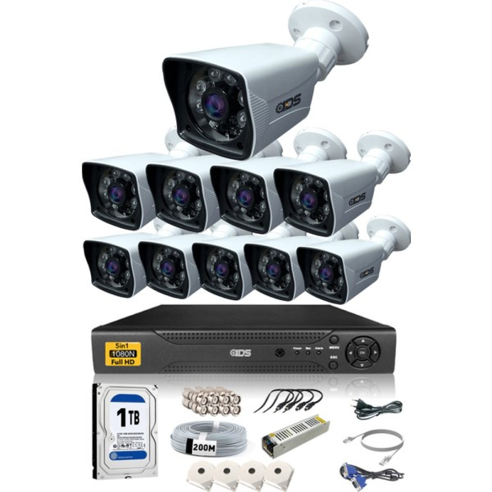 IDS 10 Kameralı 5 Mp Lensli 1080P Full HD Kamera Seti - Gece Görüşlü - Su Geçirmez - Cepten İzle Güvenlik Kameraları Fiyatı
