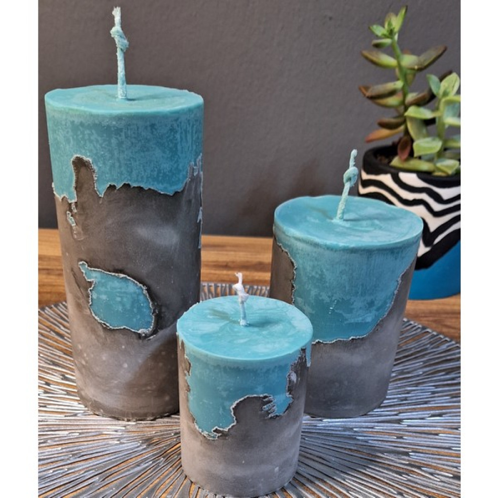 İdyllart Store 3 Lü Beton Mum Set Su Yeşili-Gri - Su Yeşili - 3 Adet Dekoratif Mum Fiyatı
