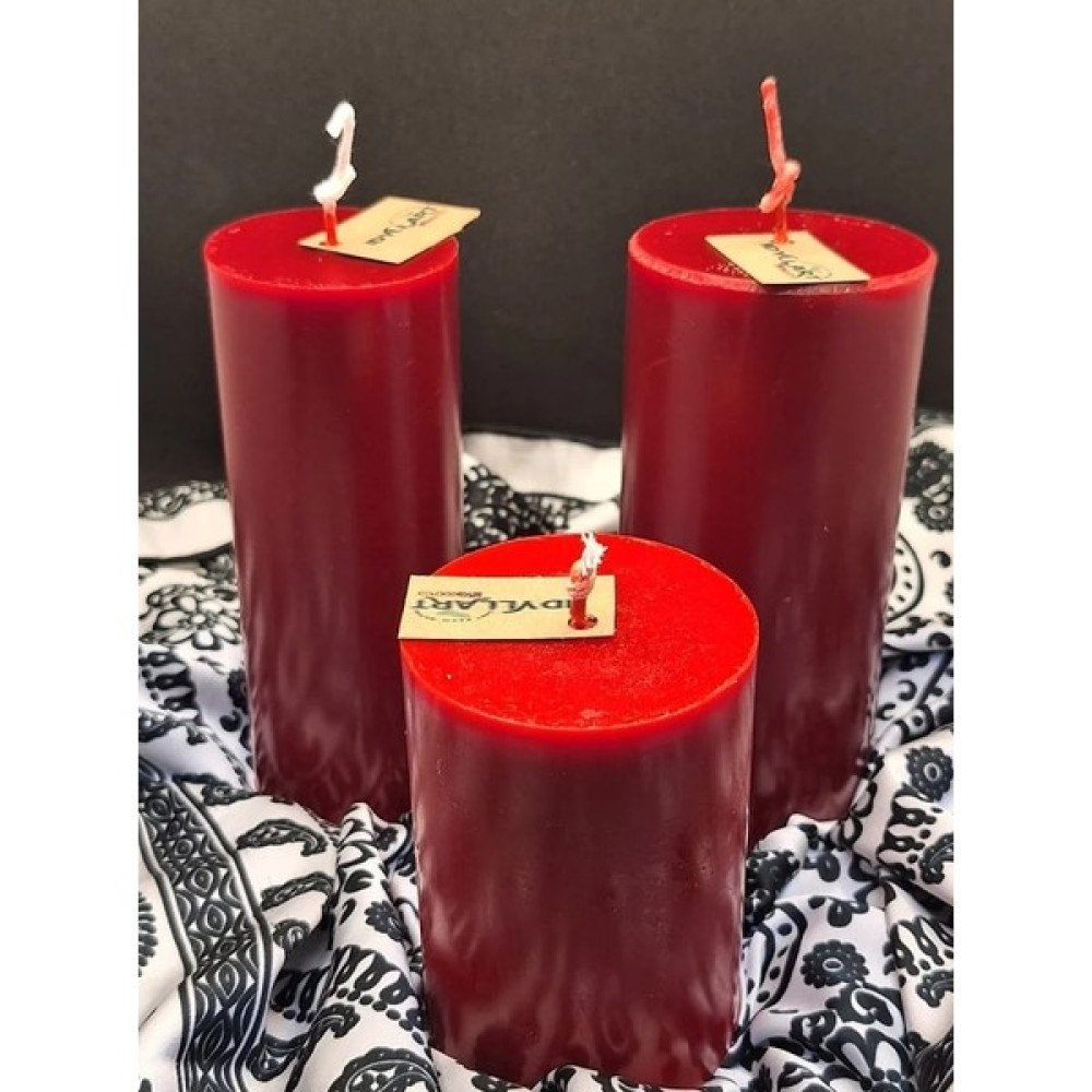 İdyllart Store Kırmızı 3'lü Silindir Mum Set - 1 Adet Dekoratif Mum Fiyatı