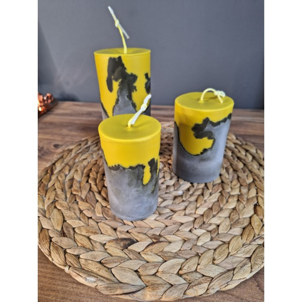 İdyllart Store Sarı-Gri Beton Mum Set - Sarı - 1 Adet Dekoratif Mum Fiyatı