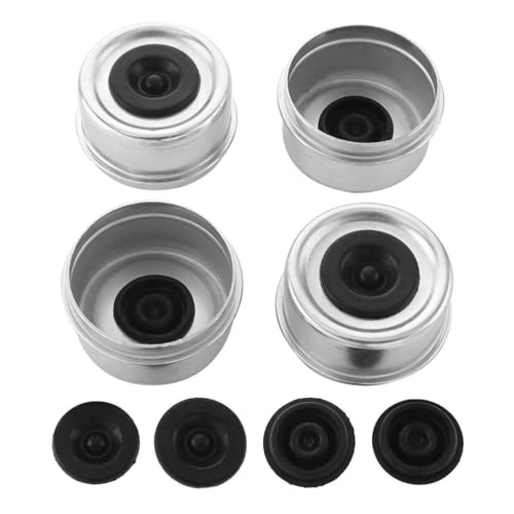IFYKIM 4 PCS 2.44'' Trailer Hub Dust Cap Trailer Axle Grease Cap with 8 Rubber Plugs, Steel Wheel Bearing Dust Caps Fit for Most Standard 5200 to 6000 Pound Axles Boat Dexter EZ Lube Trailer Camper RV