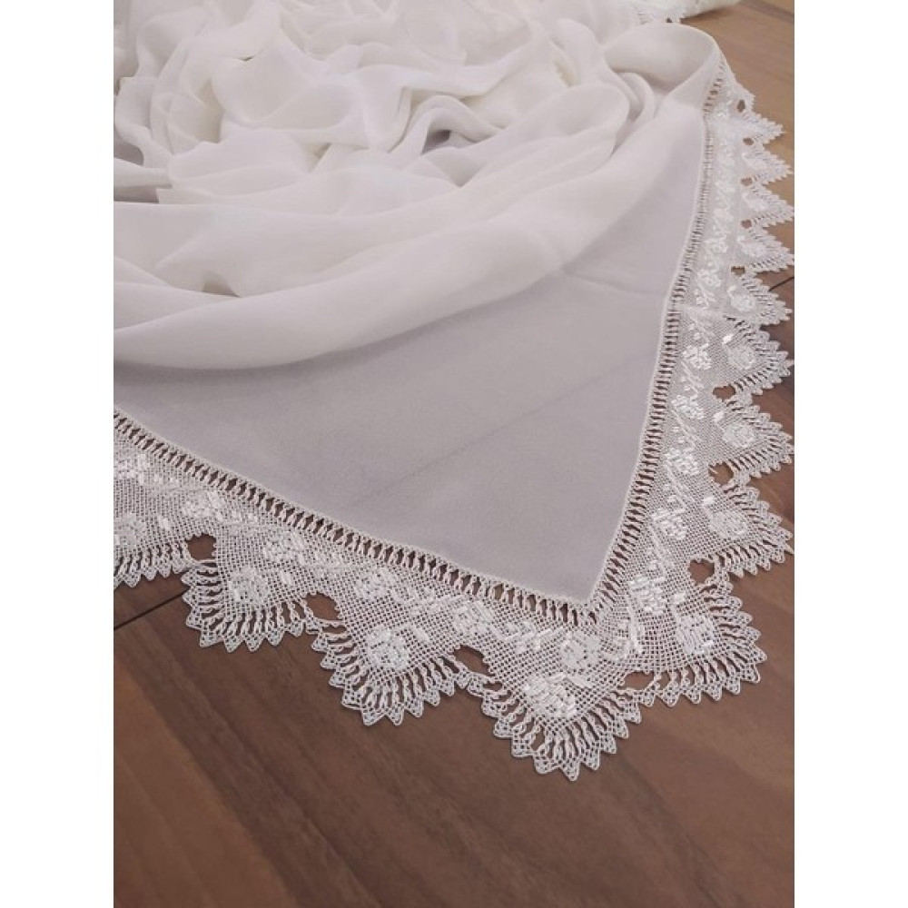 Iğne Oyası Işlemeli El Işi Mevlüt Örtüsü O-00078 - ​80 x 300 cm - Beyaz Masa Örtüsü Fiyatı
