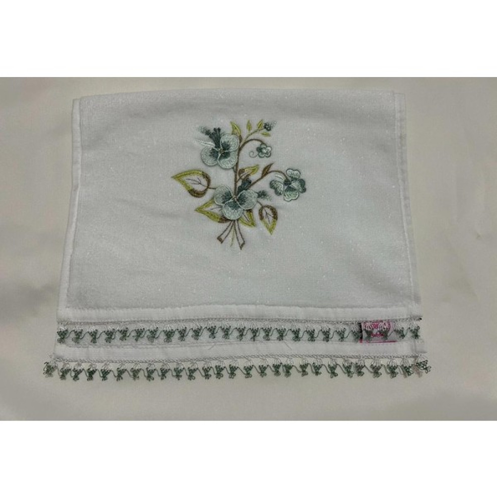 İğne Oyası Mutfak Havlu - Havlu Kenarı - Iğne Oyası - El Işi - 50 x 30 cm - Açık Yeşil El / Yüz Havlusu Fiyatı