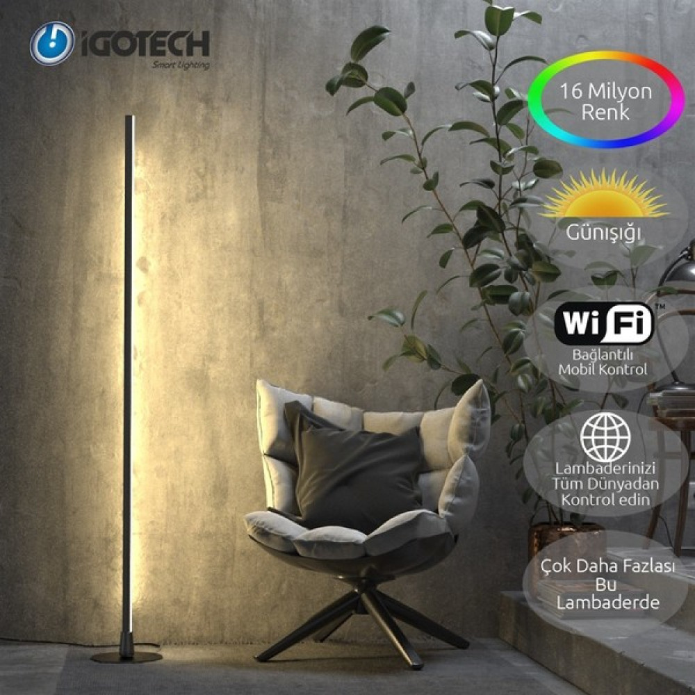 Igotech Akıllı Wifi Led Lambader - Gün Işığı Ve Rgb-Siyah - Siyah Lambader Fiyatı