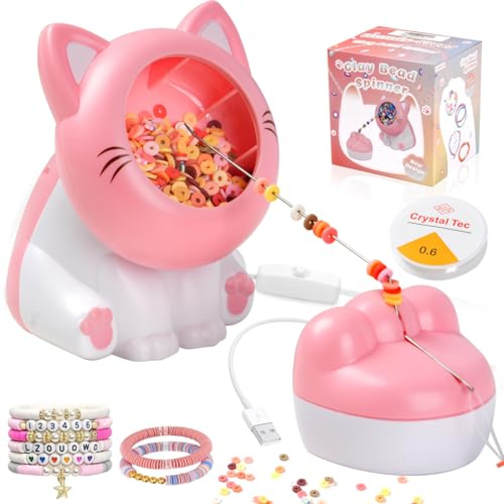 IHOLYLIVE Bead Spinner, Clay Bead Spinner for Jewelry Making, Electric with Needles and Thread, Automatic Bracelet Beader Making Kit for Friendship Beading Loom, Christmas Gift for Girls