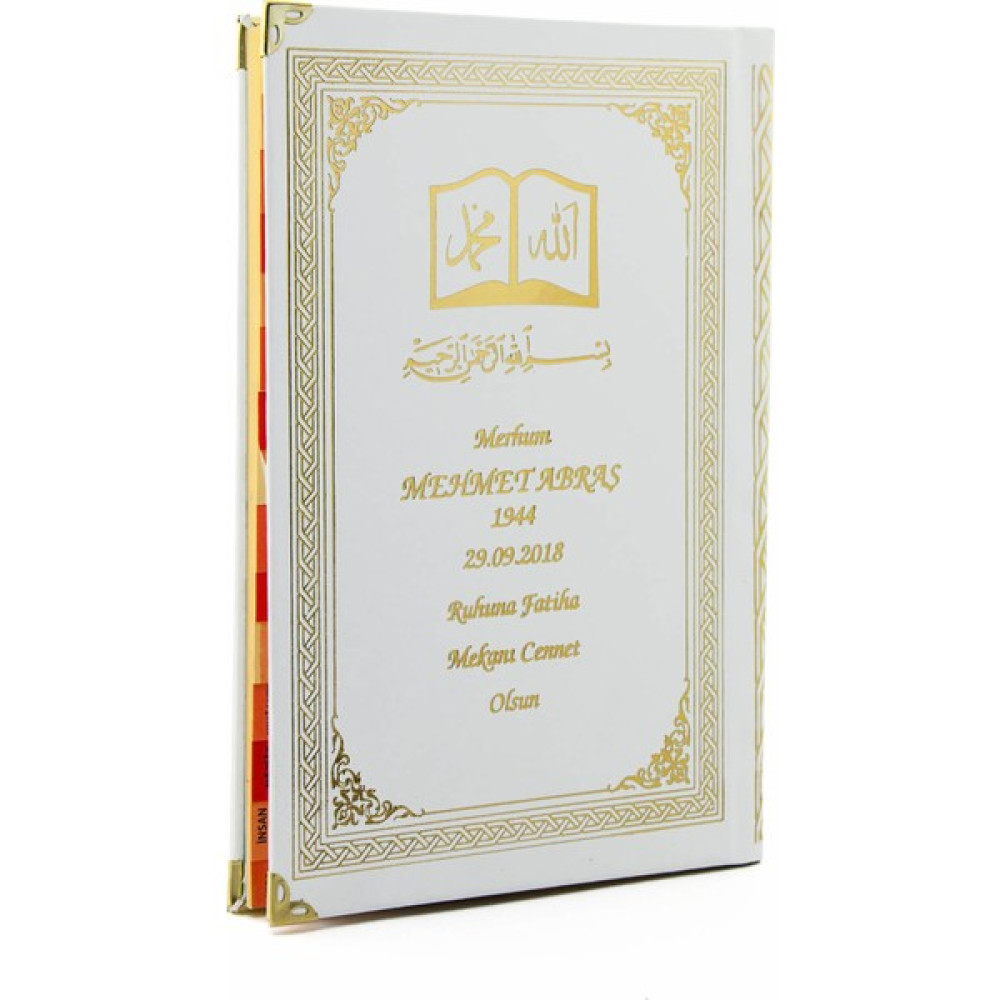 İhvan Online 50 Adet - Isim Baskılı Ciltli Yasin Kitabı - Osmanlı Desenli - Orta Boy - 176 Sayfa - Beyaz Renk - Dini Hediyelik - 1 Yaş - 17x24 cm Anne, Bebek Fiyatı