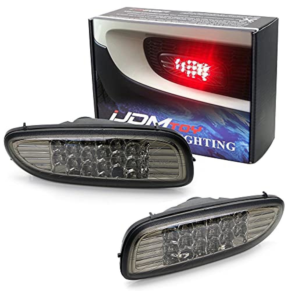 iJDMTOY Smoked Lens LED Rear Fog Running Lamps Assy Compatible With MINI Cooper R56 R57 R58 R59, Union Jack Style Lenses, Function as Rear Fog/Running Lights