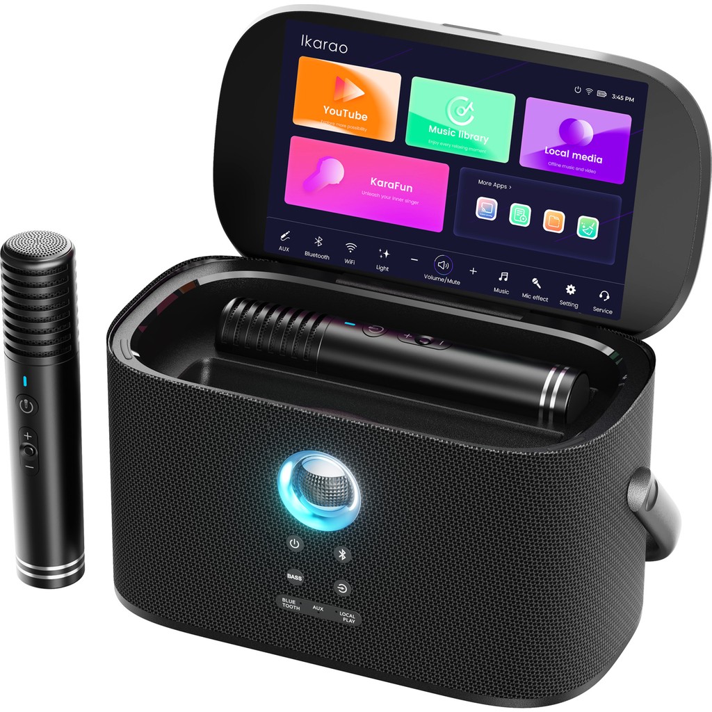 Ikarao Partybox Shell S2 140w Karaoke Bluetooth Hoparlör Seti, 8" Dahili Tablet, 2 Kablosuz Mikrofon, Rgb Işıklı Taşınabilir Ses Bombası, Siyah Stüdyo Mikrofonu Fiyatı