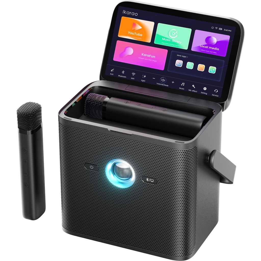 Ikarao Partybox Shell S3 80w Karaoke Bluetooth Hoparlör Seti, 7.1" Dahili Tablet, 2 Kablosuz Mikrofon, Rgb Işıklı Taşınabilir Ses Bombası, Siyah Stüdyo Mikrofonu Fiyatı