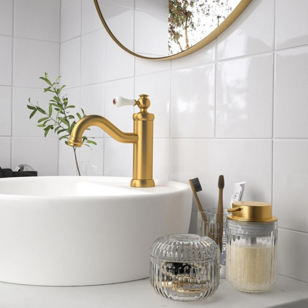 IKEA 3 Lü Banyo Sabunluk Seti Sılvtjärn Gold Renk-Cam Meridyendukkan Sıvı Sabunluk-Diş Fırçalık-Cam Kutu - 350 ml Sabunluk Fiyatı