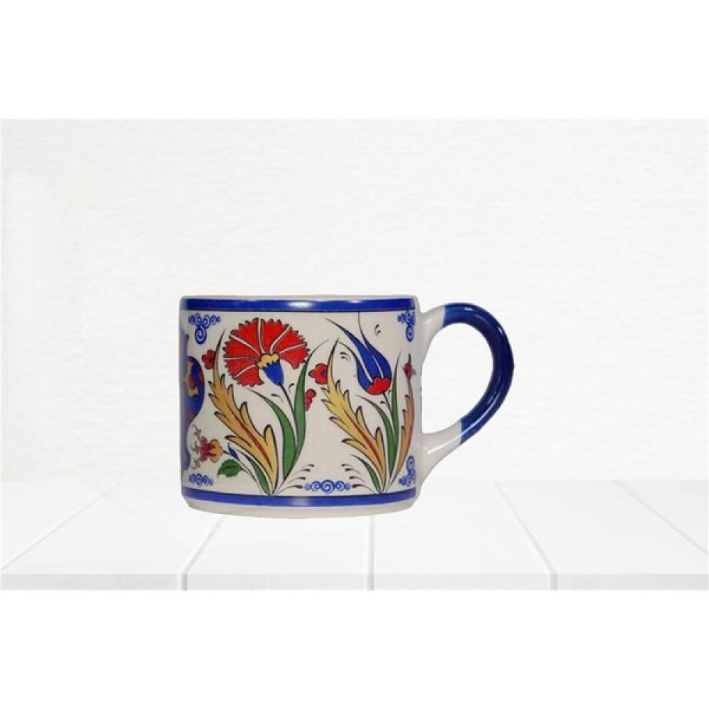 İki Seramik 2'li Menekşe & Lale Lacivert ve Yaldızlı Gelenksel El Yapımı Kupa / Mug Set - Beyaz Fincan / Bardak / Kahve Takımı Fiyatı