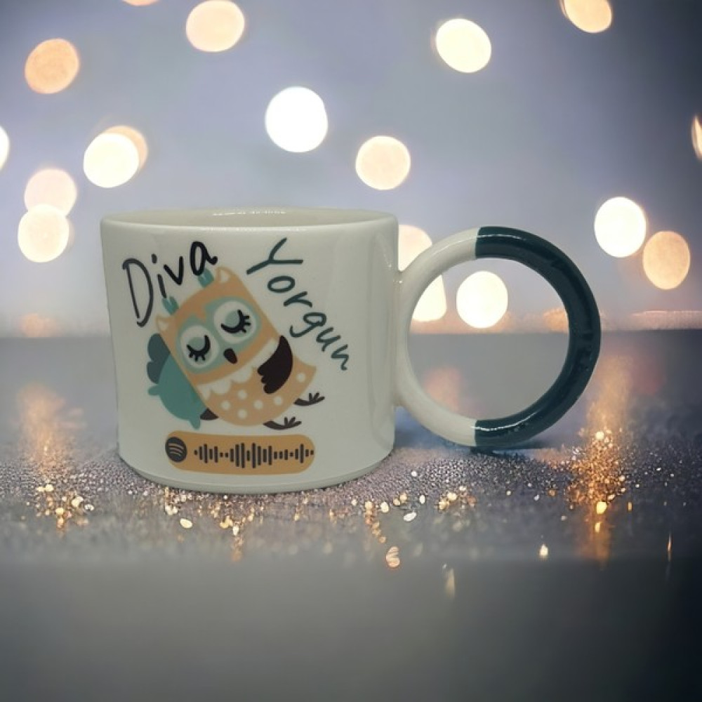 İki Seramik Kişiselleştirilebilir Diva Yorgun Spotify Kodlu Petrol Yeşili O Kupa Bardak / Mug - Çay & Kahve Fincanı - Beyaz Fincan / Bardak / Kahve Takımı Fiyatı