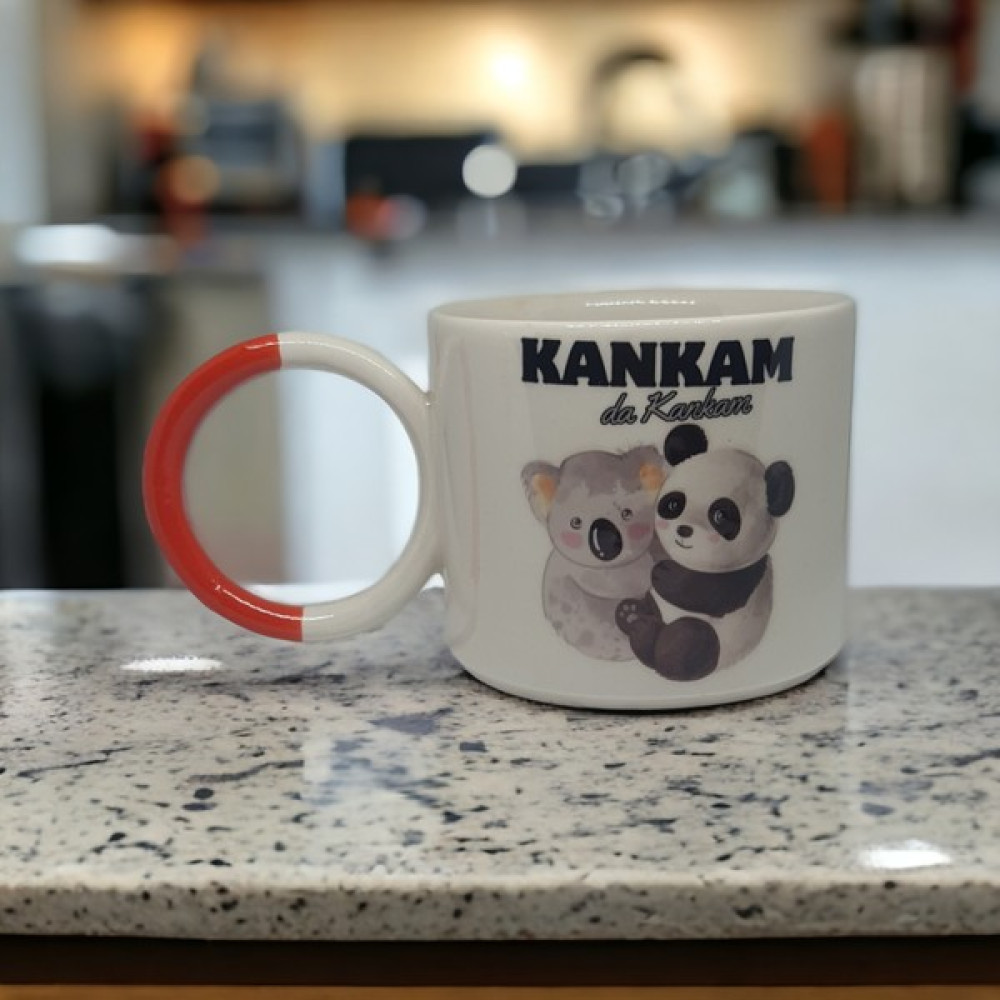 İki Seramik Kişiselleştirilebilir Kankam Da Kankam Koala ve Panda Baskılı Turuncu O Kupa Bardak / Mug - Çay & Kahve Fincanı - Beyaz Fincan / Bardak / Kahve Takımı Fiyatı