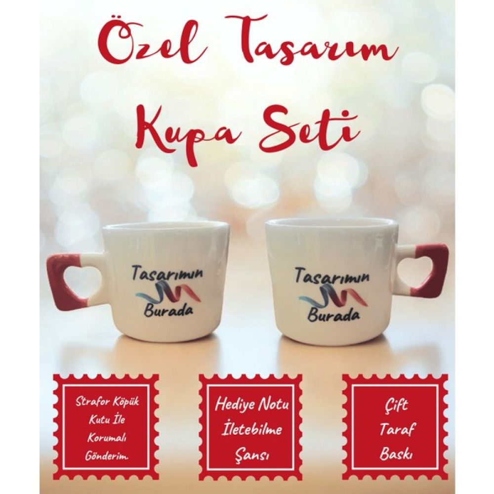 Ikili Özel Tasarım El Yapımı Kalp Kupa Mug - Çay Kahve Fincanı Seti - Beyaz - 200 ml Oto Boyaları Fiyatı