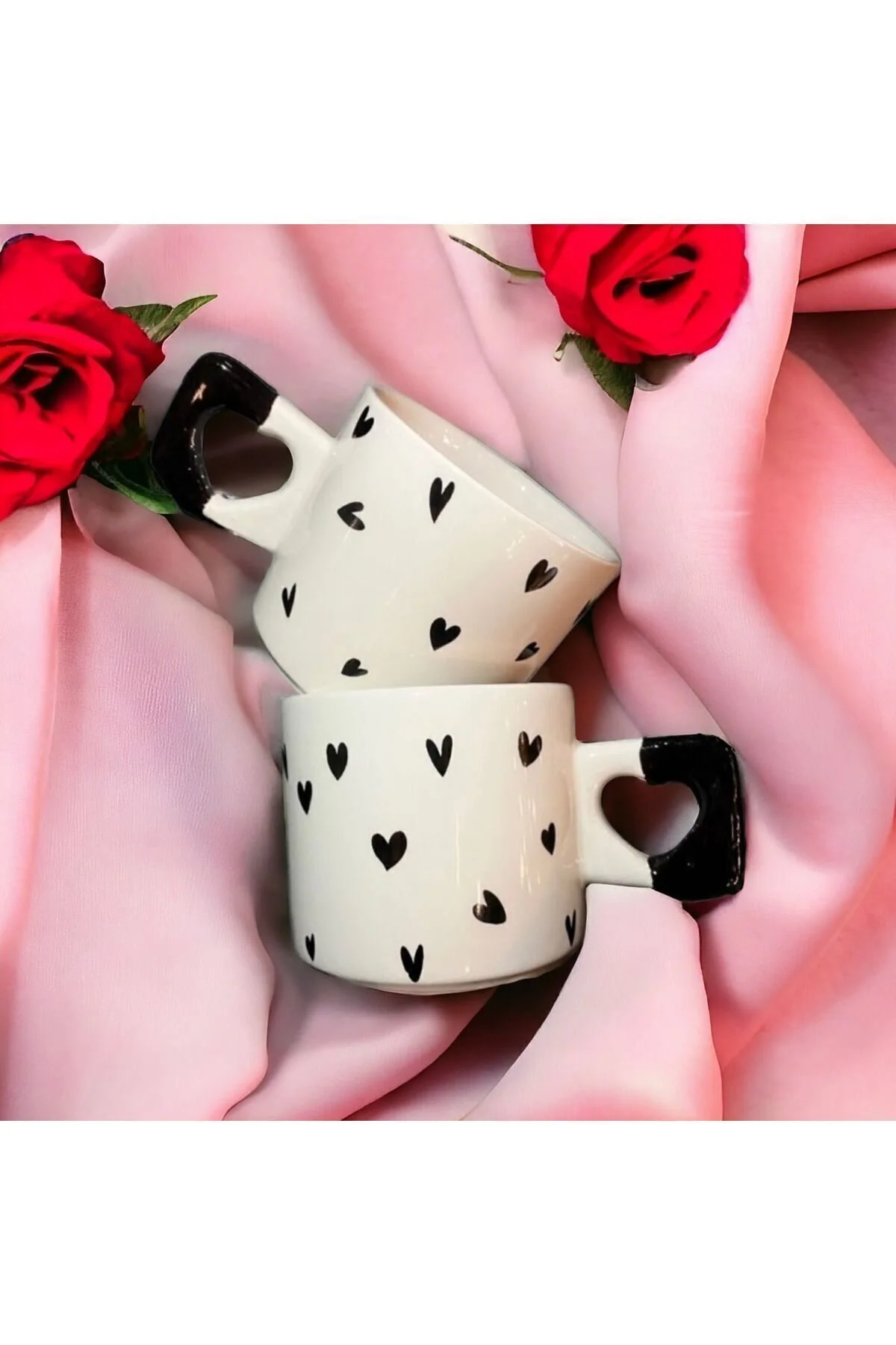 ikiseramik Minimalist 2li Siyah Kalp Desenli El Yapımı Doğal Seramik Kalp Kupa / Mug - Çay & Kahve Fincanı" Kupa Fiyatı