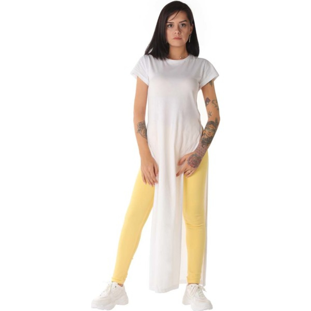 İkonik By Sisters Beyaz İkonik Yanları Yırtmaçlı Maxi Boy T-Shirt Bayan T-shirt Fiyatı
