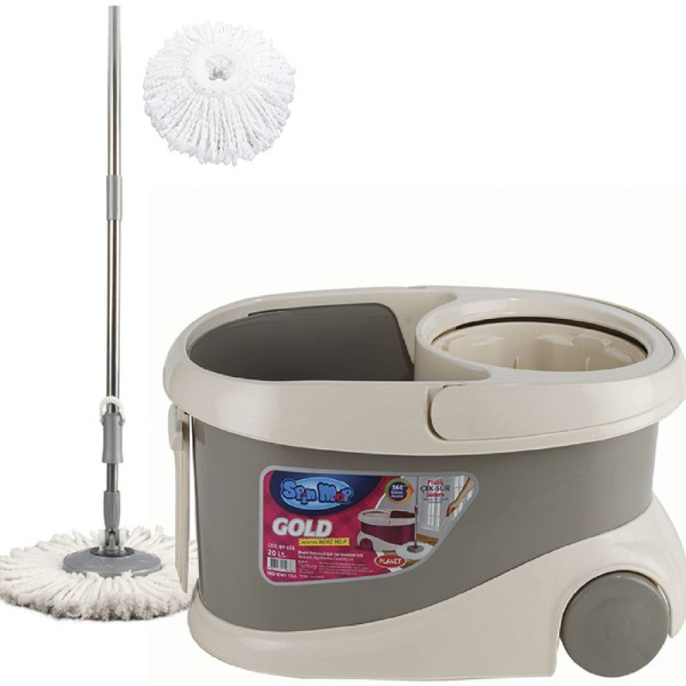 ikraHome Spin Mop Gold Tekerlekli Temizlik Seti Gri +1 Yedek Mop 20 Lt - Krem Temizlik Malzemeleri Fiyatı
