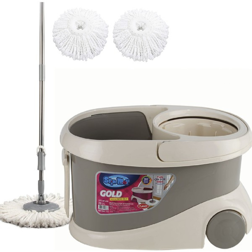 ikraHome Spin Mop Gold Tekerlekli Temizlik Seti Gri +2 Yedek Mop 20 Lt - Krem Temizlik Malzemeleri Fiyatı