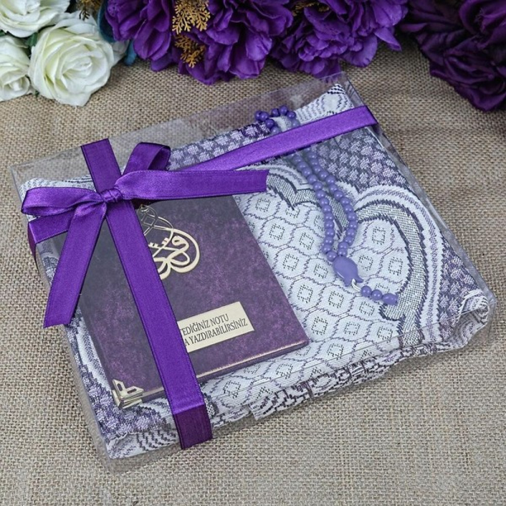 İkranur Hediyelik Kadife Kaplı Yasin Kitabı, Seccade, Kokulu Tesbih, Asetat Kutulu (26×23) Paket Mor Anne, Bebek Fiyatı
