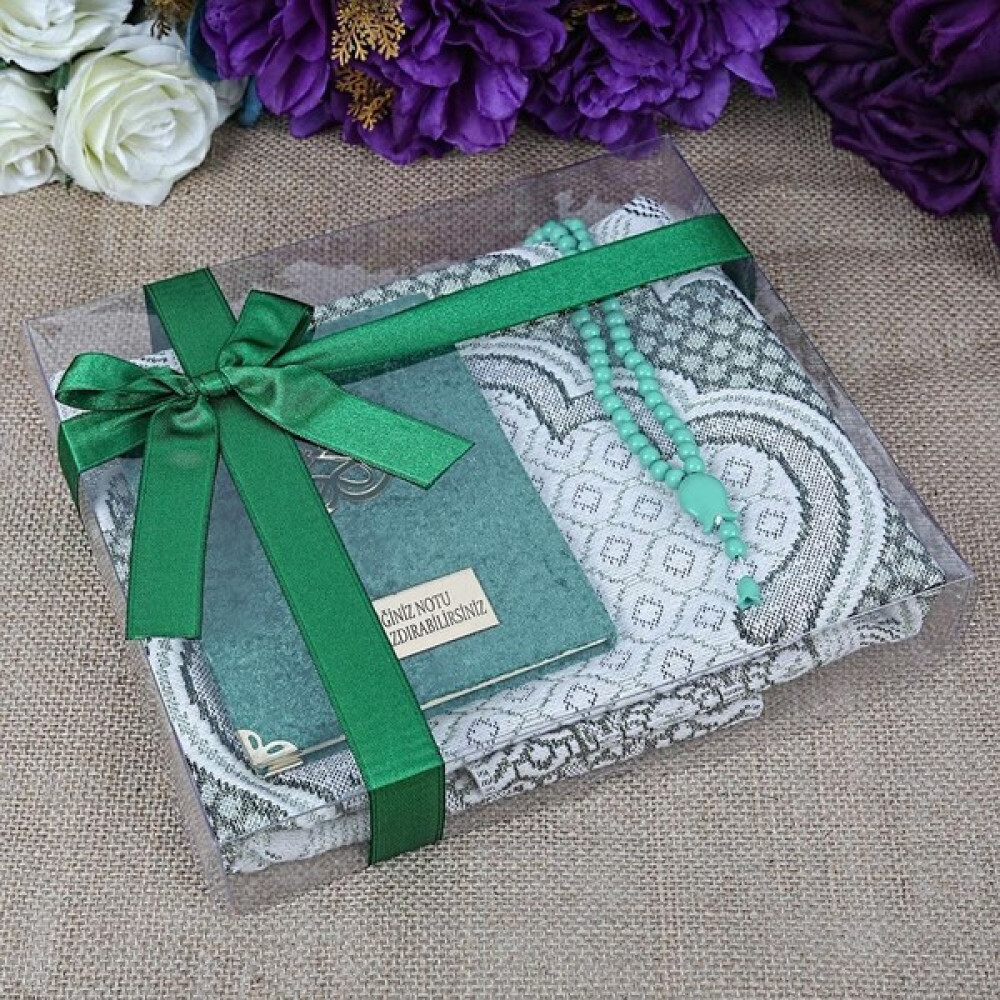 İkranur Hediyelik Kadife Kaplı Yasin Kitabı, Seccade, Kokulu Tesbih, Asetat Kutulu (26×23) Paket Yeşil Anne, Bebek Fiyatı
