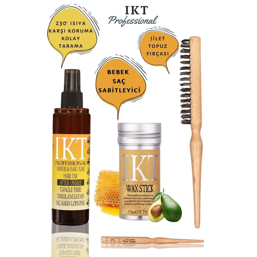 IKT Professional Hair Stick Wax 75Gr + Jilet Topuz Fırçası + Durulanmayan Saç Bakım Losyonu 200 ML Saç Bakımı Fiyatı