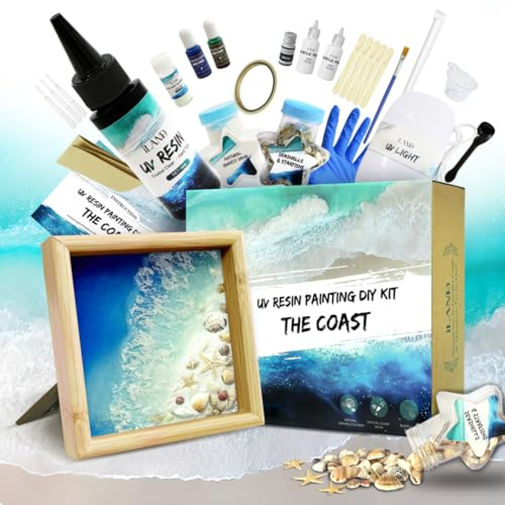 iland Crafts for Adults Beach Resin Kit, DIY Beach Art of Rustic Home Decor, Ocean Themed Gifts for Mom & Woman on Creative Crafting, Making Diorama, a Romantic Date Night Painting Kit for Couples