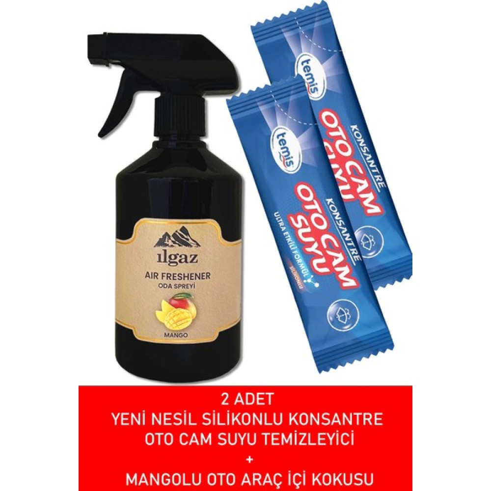Ilgaz Enjoy Serisi Mango Sprey Araç Kokusu 500ML + Yeni Nesil Konsantre Silikonlu Oto Cam Suyu 2 Ad = 8 Lt Oto Boyaları Fiyatı
