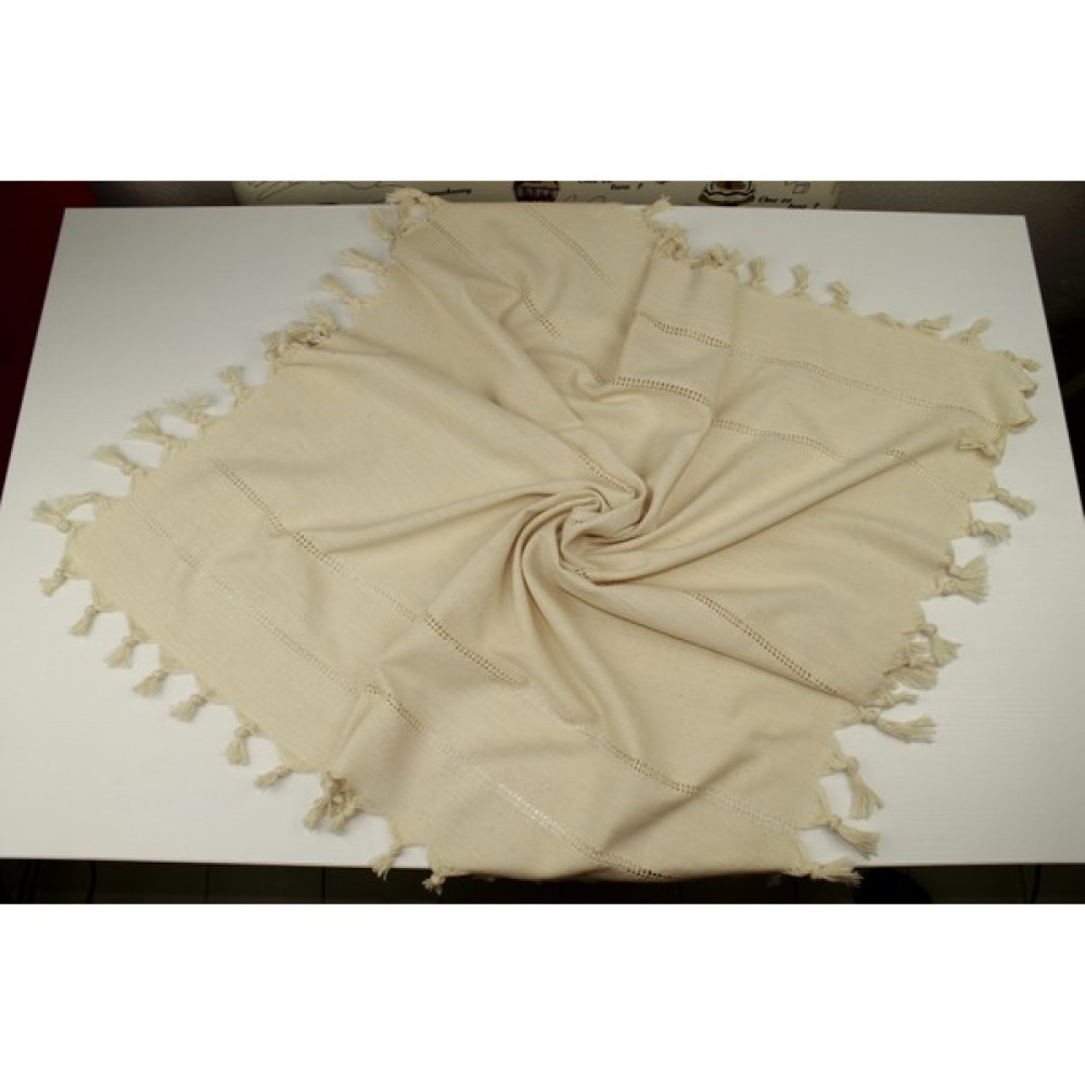 Ilgın Home Buldan Bezi Naturel Püsküllü Masa ve Fiskos Örtüsü - Krem - 90 x 90 cm Masa Örtüsü Fiyatı