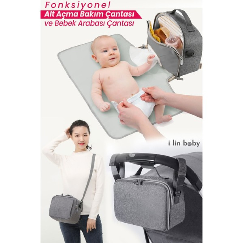 İlin Baby I Lin Baby Anne Bebek Çantası, Bebek Arabası Çantası ve Bebek Alt Açma Bakım Çantası Organizer. - Gri Bebek Alt Açma Minderi Fiyatı