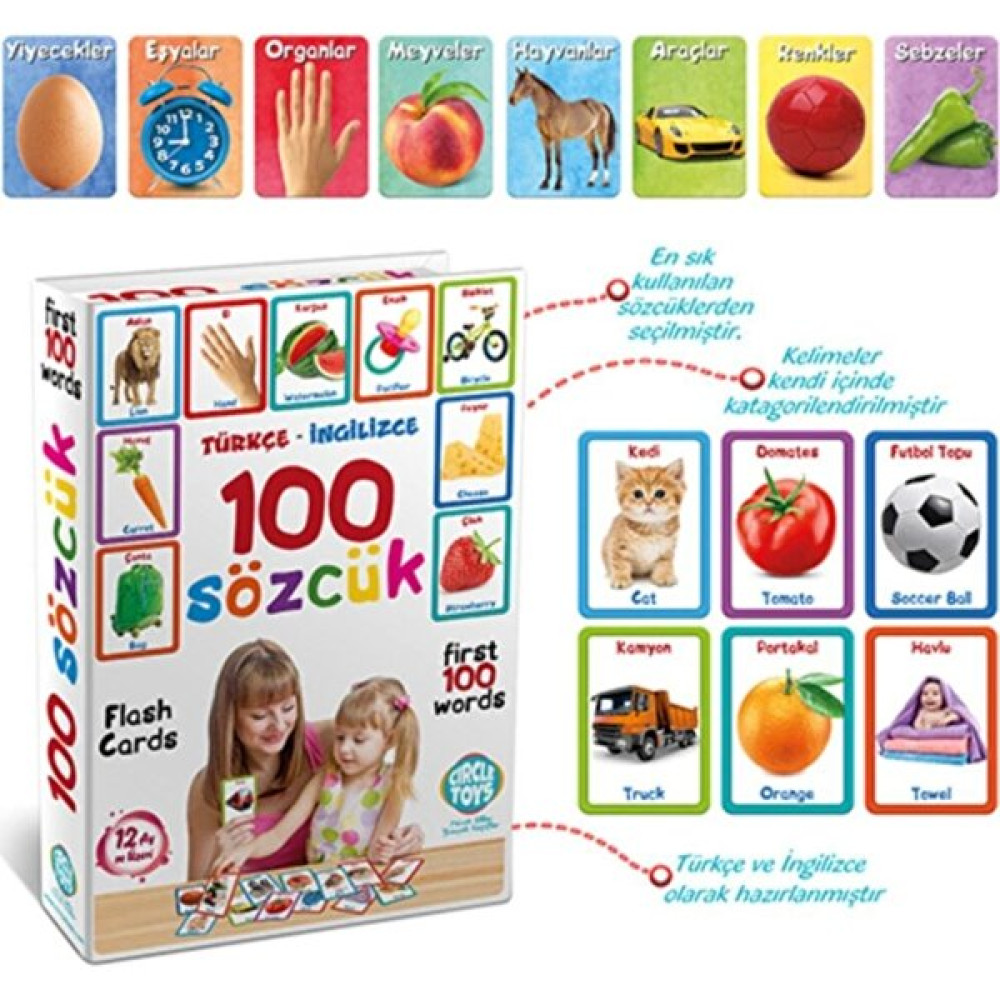 İlk 100 Sözcük Flash Cards Türkçe - İngilizce Kelime Kartları Okul Öncesi Eğitici & Öğretici Kitaplar Fiyatı