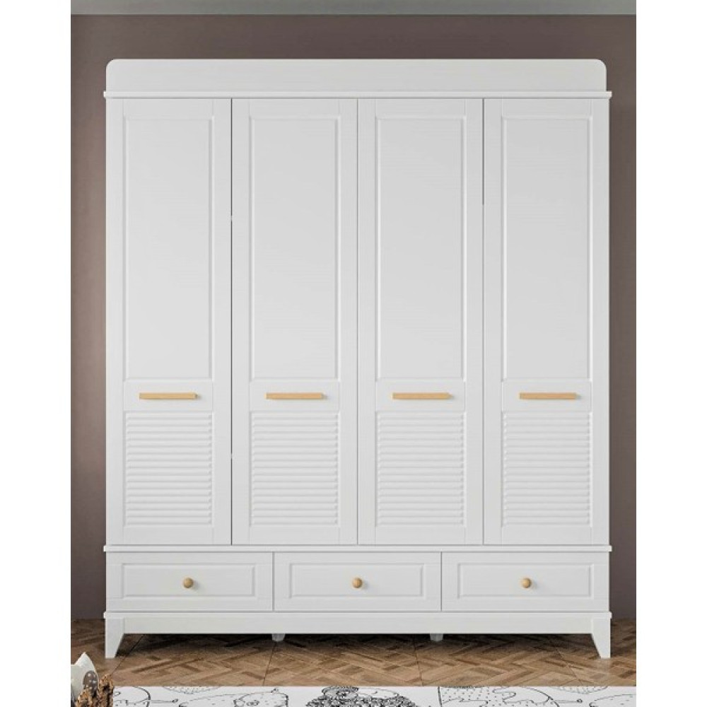 Ilknur Bebe Bergama Beyaz 4 Kapılı 3 Çekmeceli Dolap 182X50CM, Bebek Çocuk Genç Odası Gardırop, Mdf Lake Kapalı Gardrop & Dolap Fiyatı