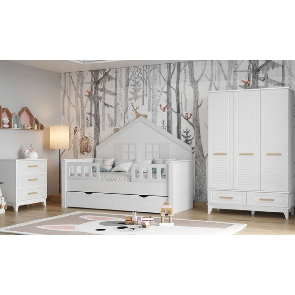 İlknur Bebe Bergama Beyaz Üç Parça Bebek Çocuk Odası Takımı, Montessori Ev Karyola + 3 Kapılı Dolap + Şifonyer, Üçlü Set Yemek & Mutfak Masası Fiyatı