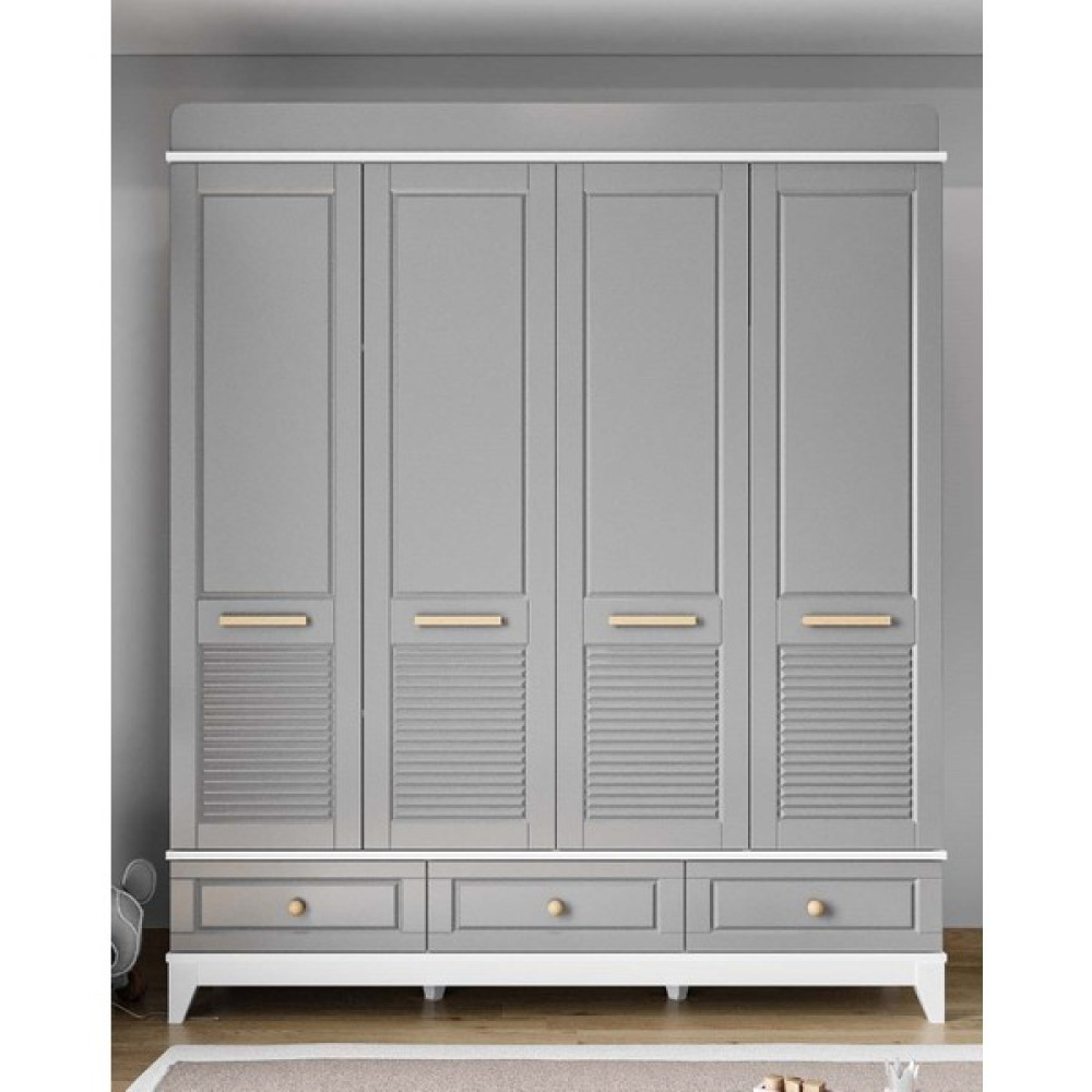 Ilknur Bebe Bergama Gri 4 Kapılı 3 Çekmeceli Dolap 182X50CM, Bebek Çocuk Genç Odası Gardırop, Mdf Lake Kapaklı - Gri - Beyaz Gardrop & Dolap Fiyatı