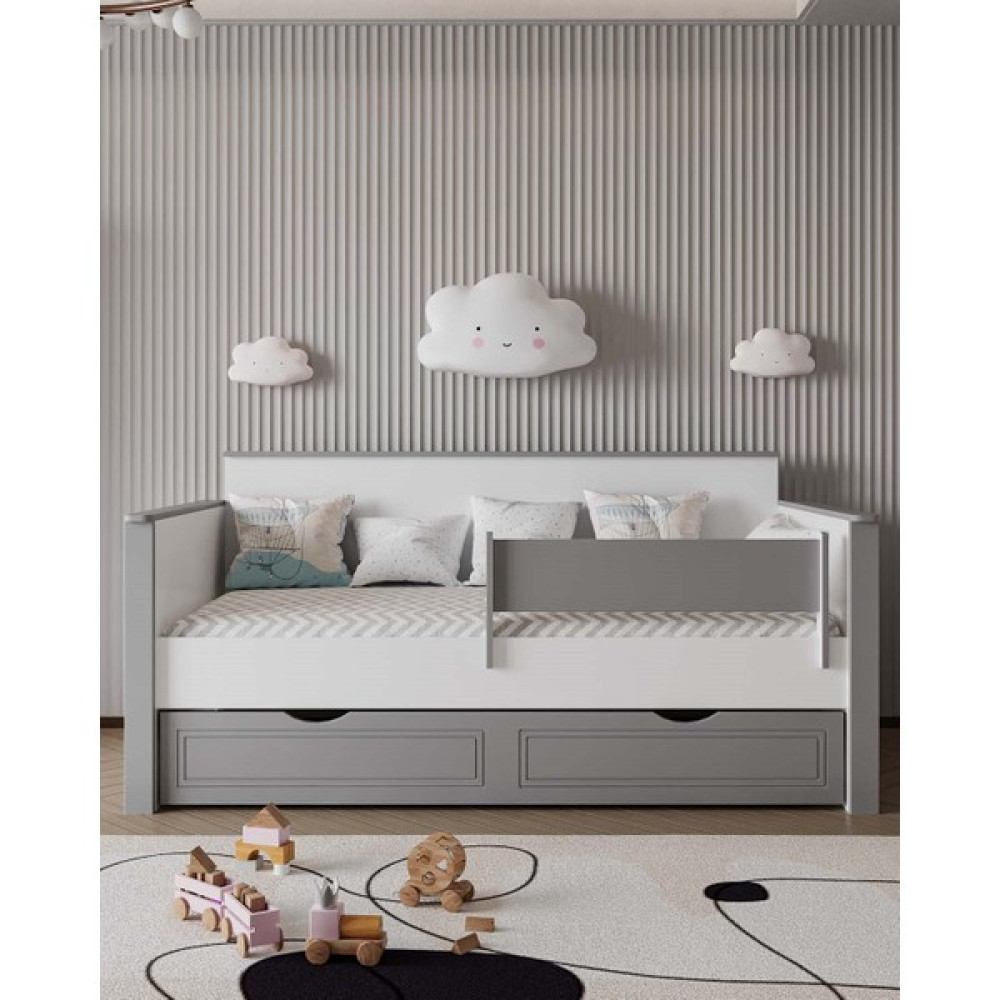 İlknur Bebe Ilknurbebe Palermo Gri Yavrulu Sedir Montessori Bebek Çocuk Karyolası 90X190CM, Portatif Korkuluklu - Gri - Beyaz - 90 x 190 cm Karyola Fiyatı