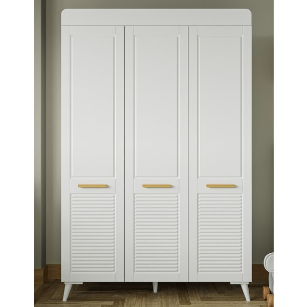 İlknur Bebe Ilknurbebe Truva 3 Kapılı Dolap 135X50CM, Beyaz, Bebek Çocuk Genç Odası Gardırop, Mdf Lake Kapaklı, Panjur Desenli - Beyaz Gardrop & Dolap Fiyatı