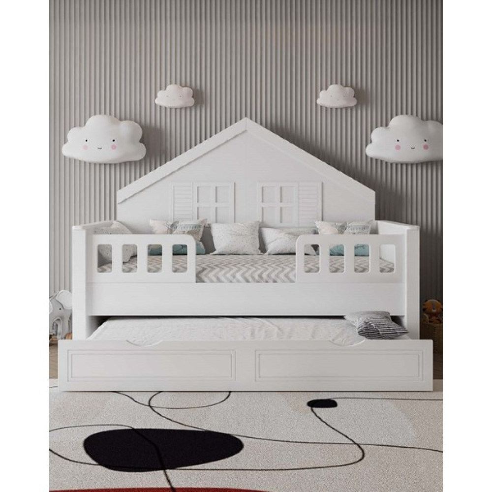 İlknur Bebe Lizbon Beyaz Yavrulu Ev Montessori Bebek Çocuk Karyolası 90X190CM, Korkuluklu - 90 x 190 cm Karyola Fiyatı