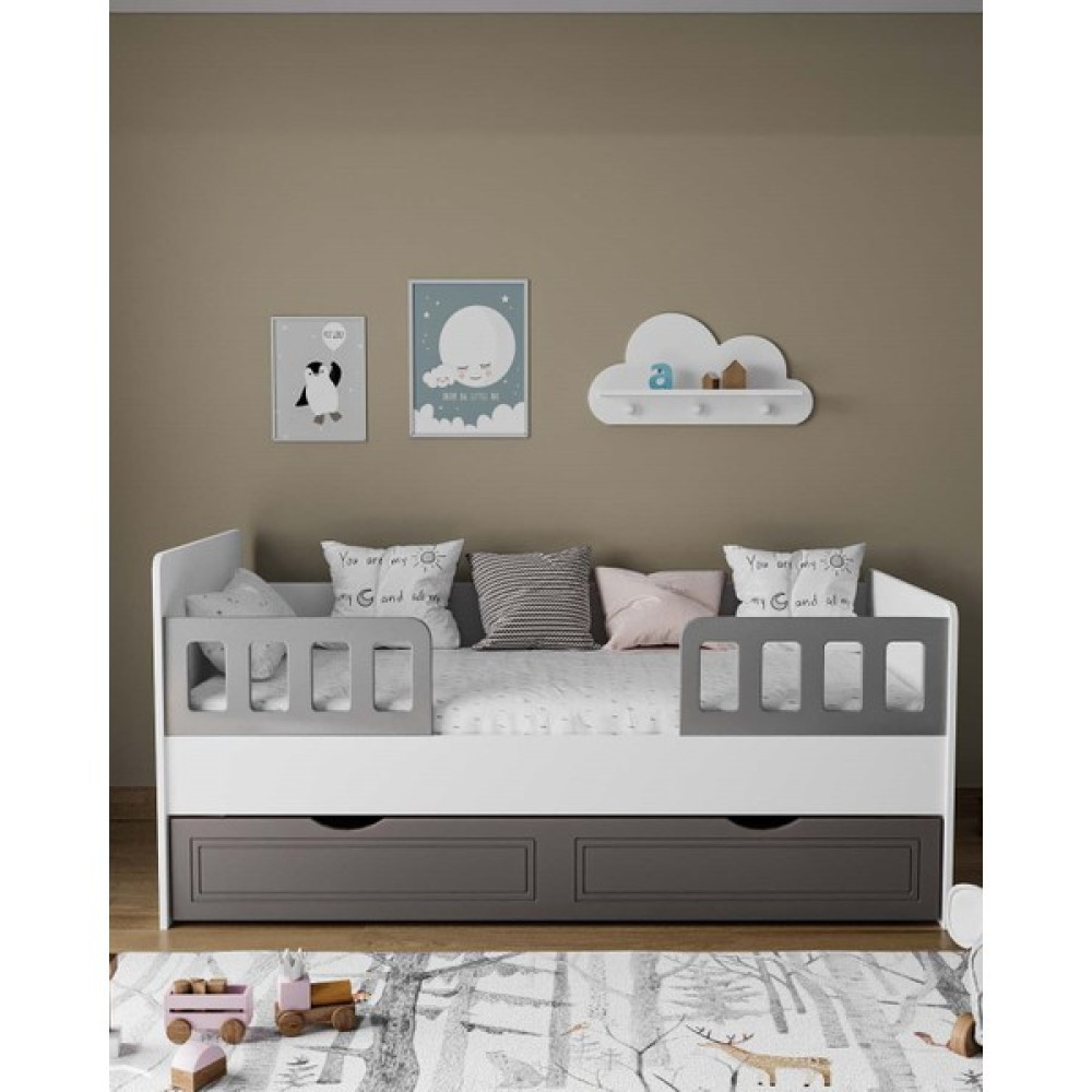 İlknur Bebe Lizbon Gri Yavrulu Montessori Bebek Çocuk Karyolası 90X190CM, Korkuluklu Çocuk Yatak - Gri - Beyaz - 90 x 190 cm Karyola Fiyatı