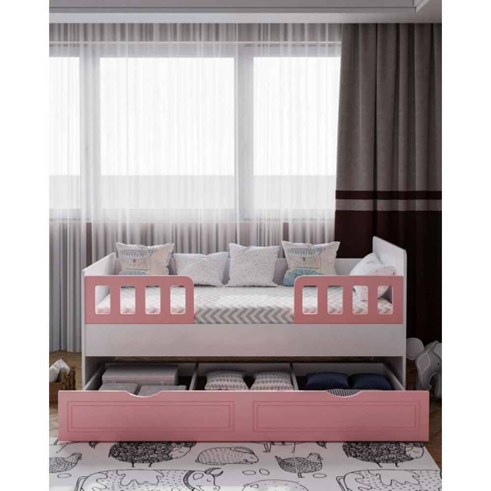 İlknur Bebe Lizbon Pembe Yavrulu Montessori Bebek Çocuk Karyolası 90X190CM, Kızlara Özel - Beyaz - Pembe - 90 x 190 cm Karyola Fiyatı