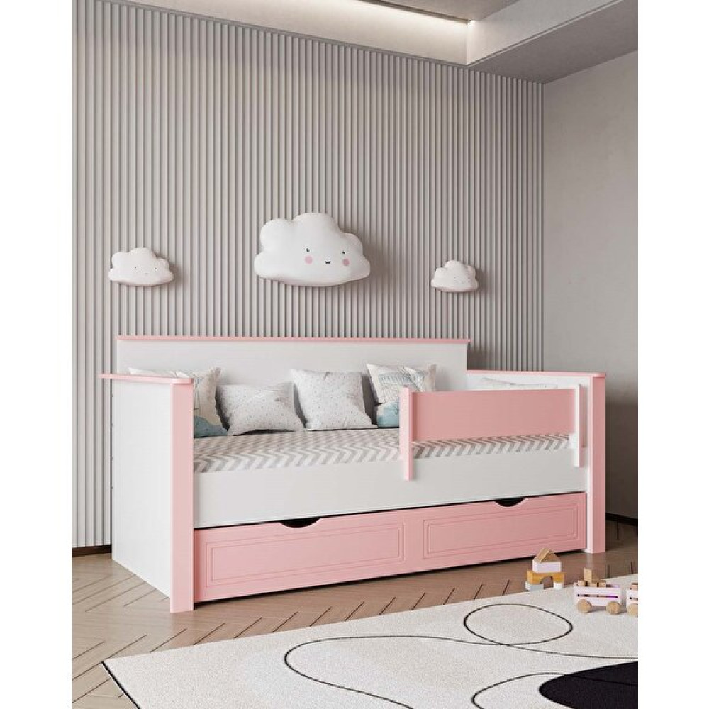 Ilknur Bebe Palermo Pembe Yavrulu Sedir Montessori Bebek Çocuk Karyolası 90X190CM, Portatif Korkuluklu, Kızlara Özel - Beyaz - Pembe - 90 x 190 cm Karyola Fiyatı