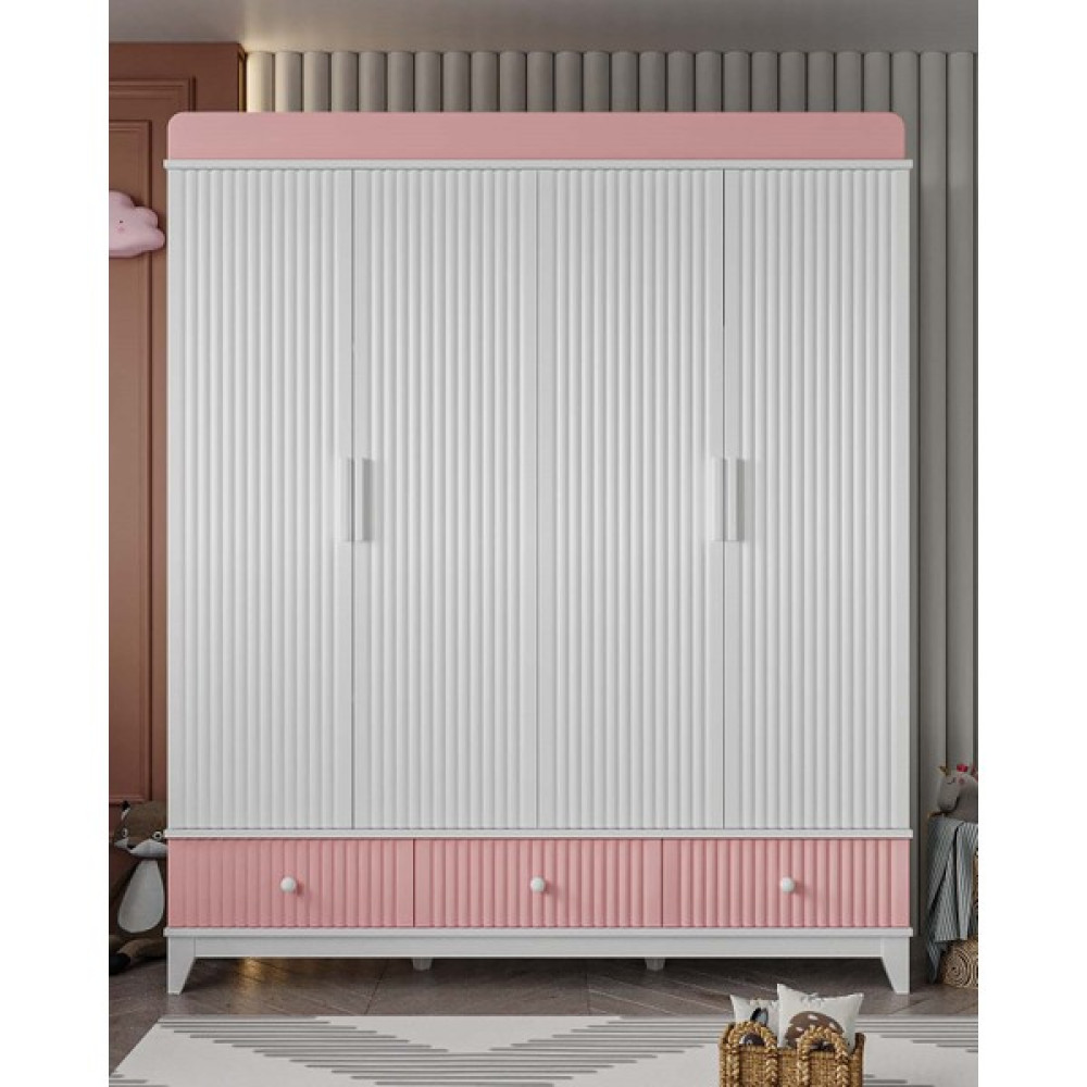 Ilknur Bebe Roma Pembe 4 Kapılı 3 Çekmeceli Dolap 182X50CM, Bebek Çocuk Genç Odası Gardırop, Mdflake Kapaklı, Kızlara Özel - Pembe - Beyaz Gardrop & Dolap Fiyatı