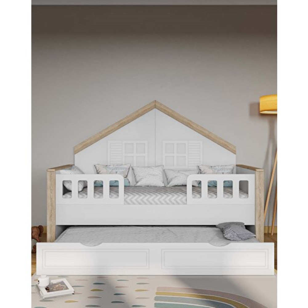 Ilknur Bebe Toscana Yavrulu Ev Montessori Bebek Çocuk Karyolası 90X190CM, Korkuluklu - Beyaz - 90 x 190 cm Karyola Fiyatı
