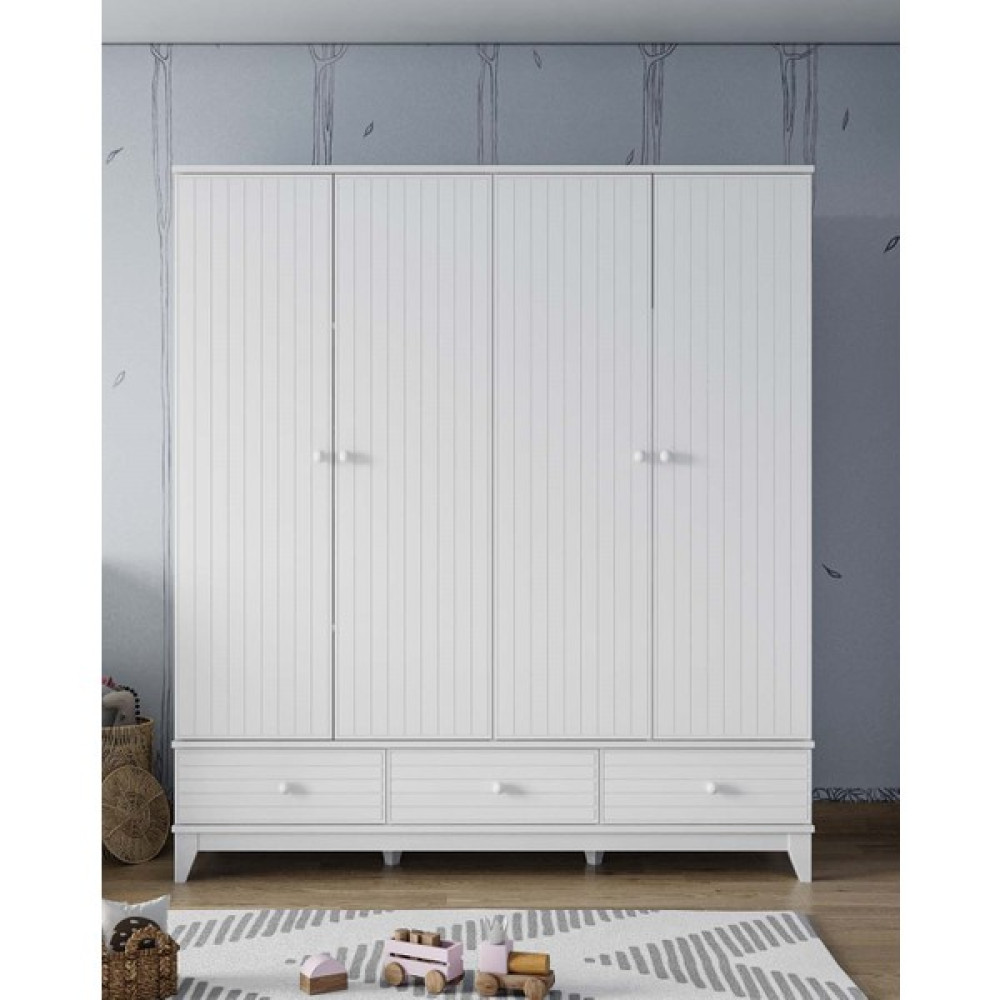 Ilknur Bebe Viyana Beyaz 4 Kapılı 3 Çekmeceli Dolap 182X50CM, Bebek Çocuk Genç Odası Gardırop, Mdf Lake Kapaklı - Bej Gardrop & Dolap Fiyatı