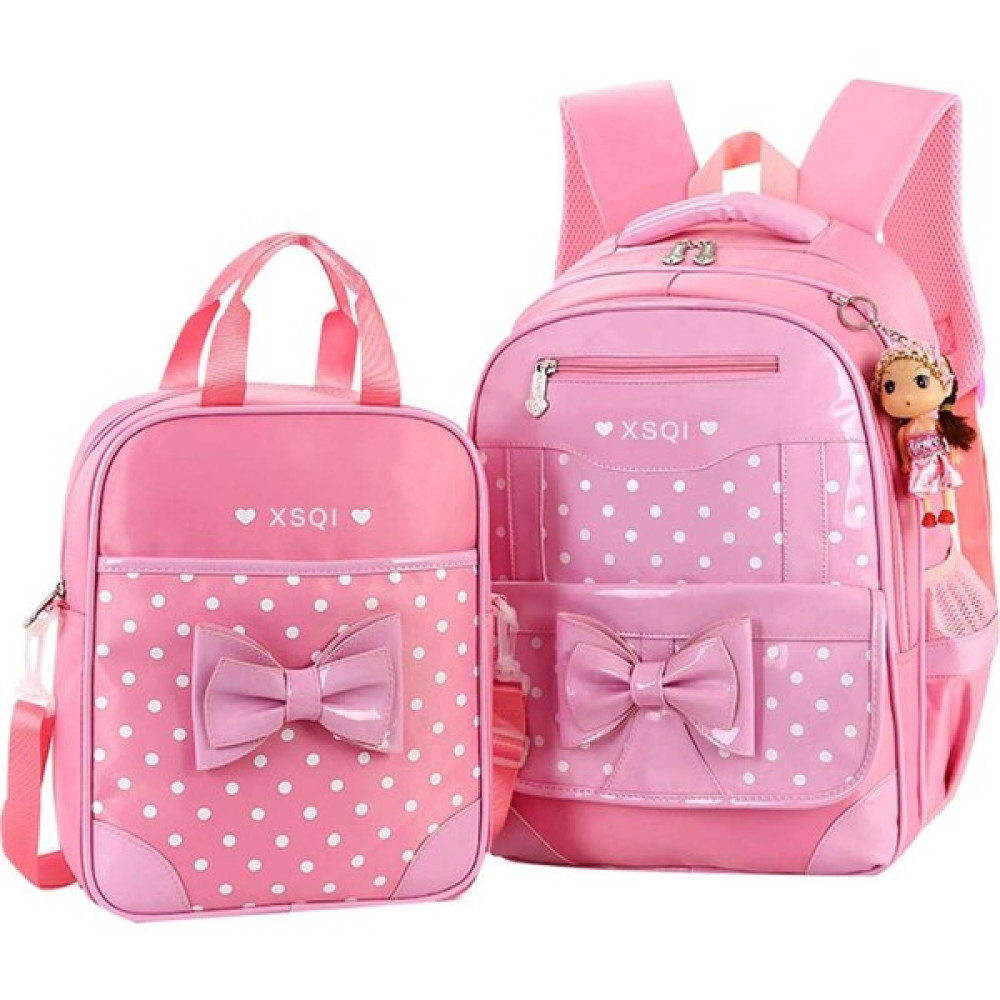Ilkokul Kız Öğrencileri Polyester Okul Sırt Çantası ve Öğle Yemeği Çantası 2/3 Takım - Pembe - 420*300*200 Okul Çantası Fiyatı